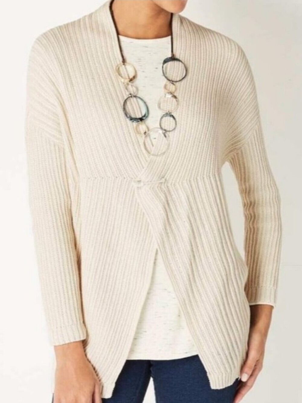 Pure Jill Women's Tan Relaxed Open Knit Cardigan Sweater Sz M Lagenlook Office